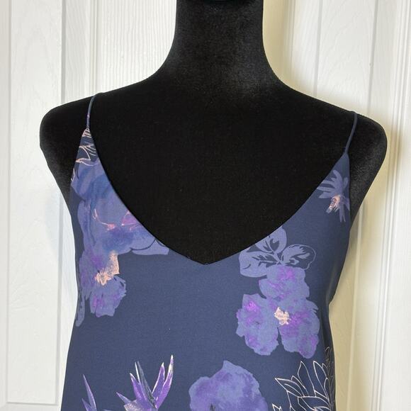 Jasmine & Juliana Maxi Dress Size 2 Slip Style Navy Floral Side Slit Lined - Picture 2 of 9